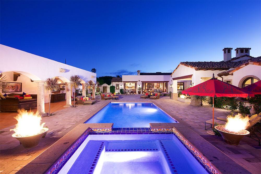 Pool and outdoor living area of a custom home in Coronado
