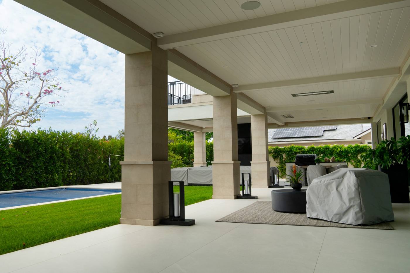 Covered terrace looking out to the lawn