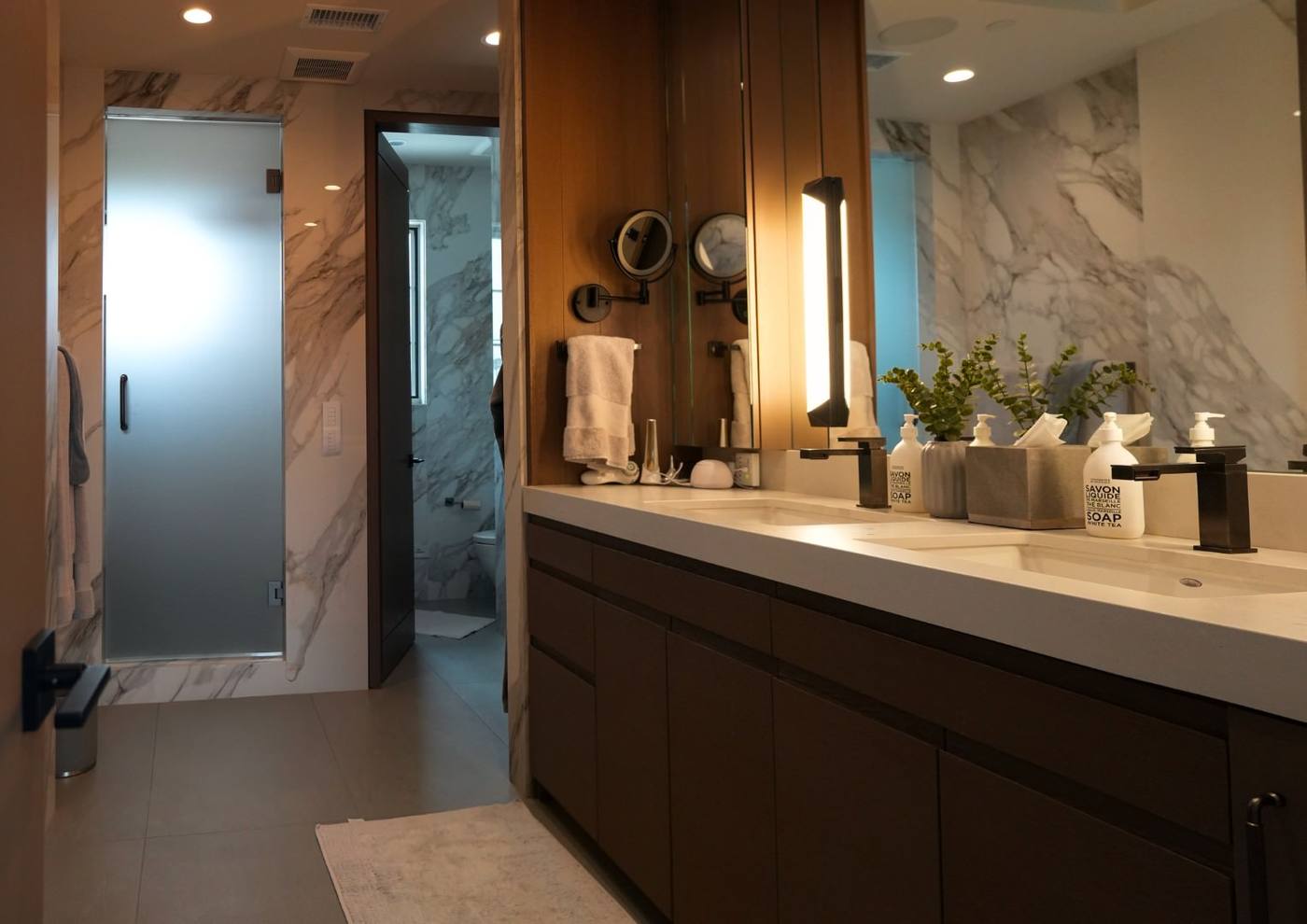Primary bathroom with stone surfaces