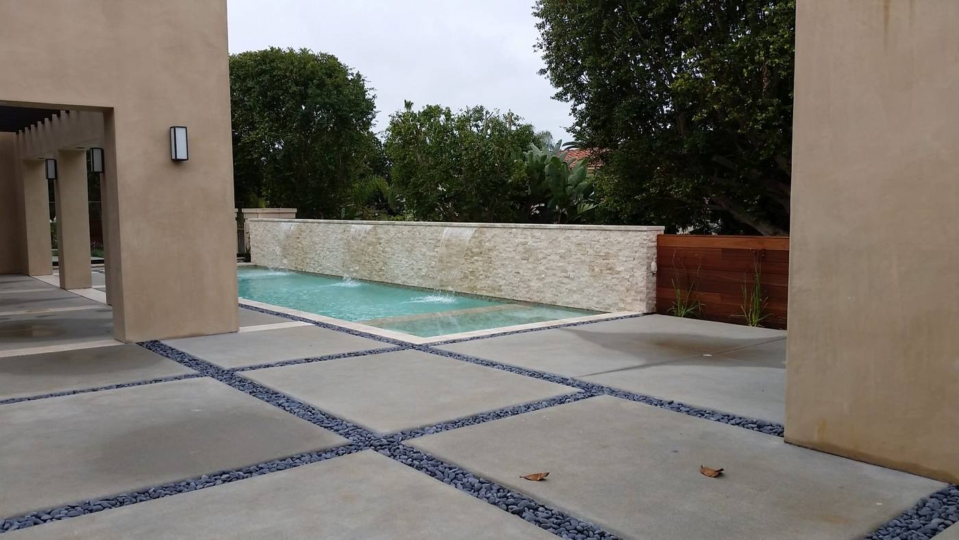 Private courtyard with colonnade and water
