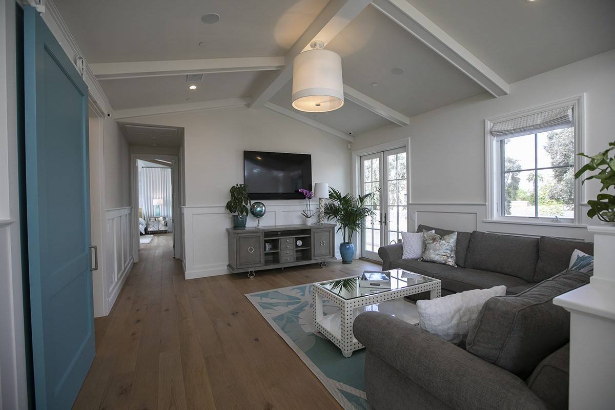 Family room with sliding barn door